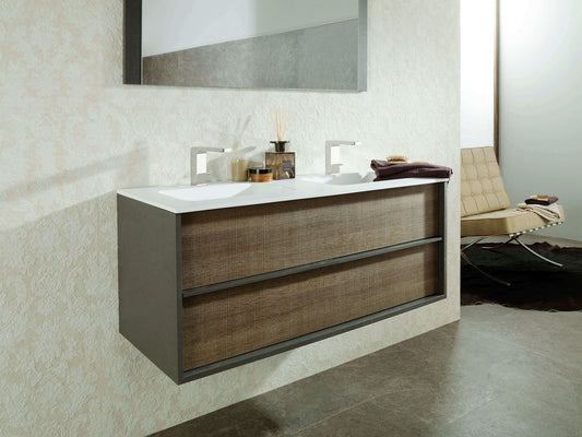 Porcelanosa 47'' Folk Ice Floating Vanity with Krion Sink and Mirror Kit 45'' x 23''