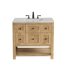 James Martin Breckenridge 36'' Single Vanity Light Natural Oak w/ 3CM Eternal Serena Quartz Top