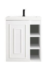 James Martin Alicante 24'' Single Vanity White Glossy w/ Glossy white Stone Composite Sink