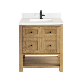 James Martin 30'' Single Vanity Light Natural Oak w/ Single Hole 3CM White Zeus Top & Backplash