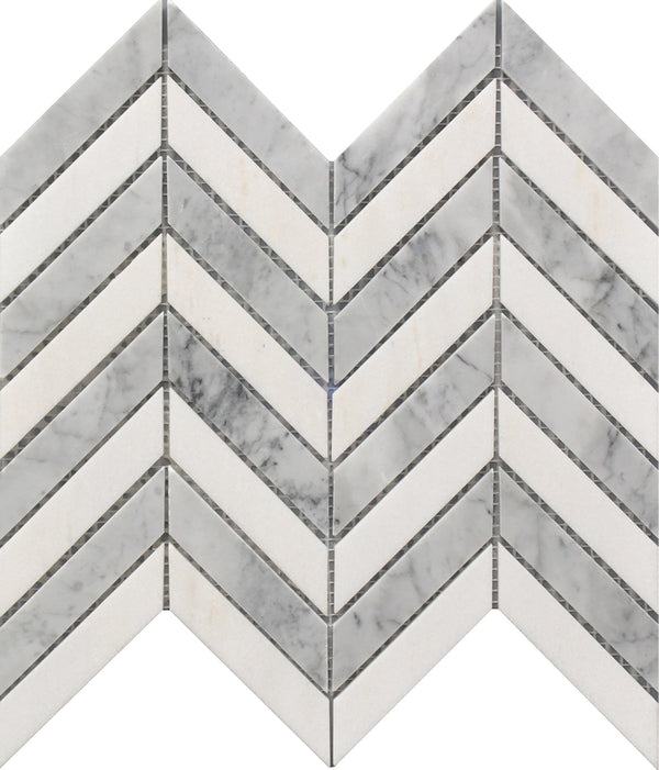 White & Gray Chevron 11”x12” Marble Mosaic USTMCHEV011 – Sognare Tile ...