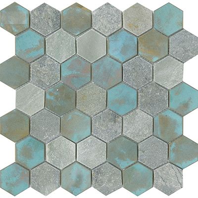 Porcelanosa Worn Hexagon Verdigris 12x12